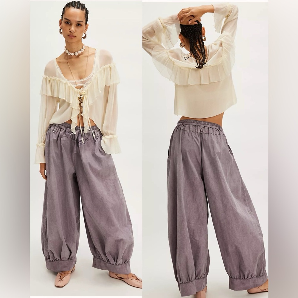 Free People Lavender Gray Wide-Leg Drawstring Pants